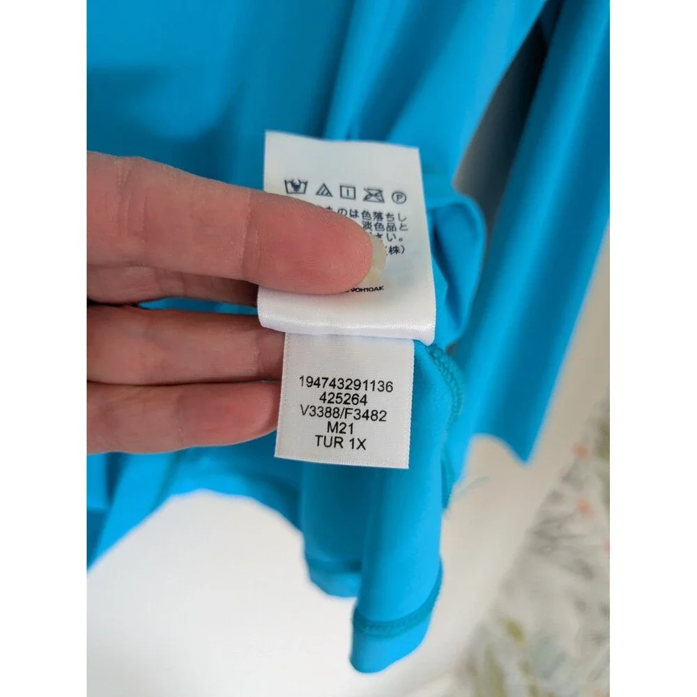 LANDS' END Womens 1X Stretchy Rash Guard Swim Shirt Bright Turquoise Blue Beach - Picture 9 of 13